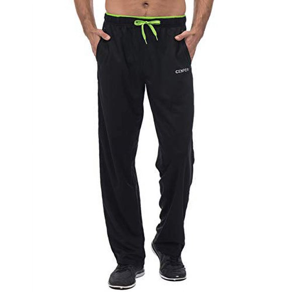 cENFOR Pantalon de Survêtement pour Hommes avec Poches Bas Ouvert Pantalon de Sport pour Jogging, Entraînement, gym, Course, Randonnée, Entraînement (Noir, L)