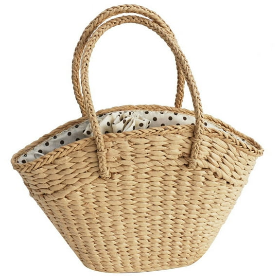 Women's Handbag Wicker Woven Ladies Shoulder Bag Beach Straw Woven Bag -Capacity Portable Dot Basket Wallet A