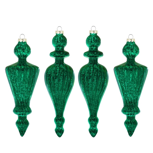 Adornos navideños KI Store de cristal verde mercurio, juego de 4