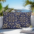 thumbnail image 4 of Baroque Floral Outdoor Pillow Covers Pack of 2 Abstract Floral Retro Rustic Navy Blue Waterproof Throw Pillow Covers Decorative Cushion Cases for Patio Garden Tent Balcony Couch 26x26 inch, 4 of 8