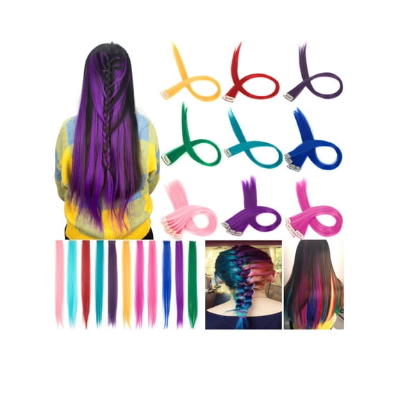 LELINTA 1pcs Colored Clip in Hair Extensions 24" Straight Fashion Hairpieces for Party Highlights Multi-Color