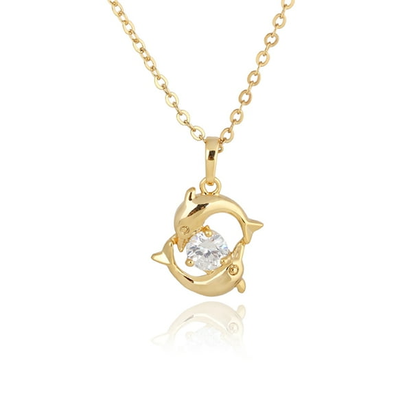 Mojoyce Playing Couple Dolphin Crystal Necklace Lady Pendant Chain Jewelry Gold Com - Dolphin Crystal Pendant Necklace Mojoyce Playing Couple Dolphin Crystal Necklace Lady Pendant Chain Jewelry Gold Com - Dolphin Crystal Pendant Necklace