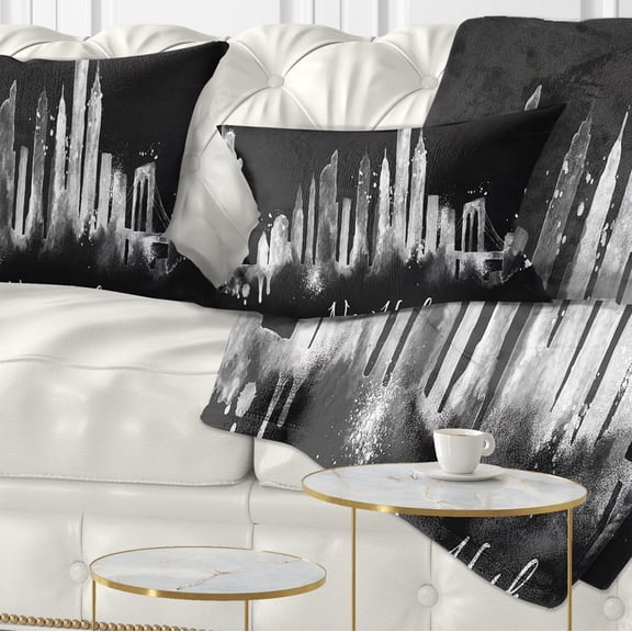 Designart New York Dark Silhouette - Cityscape Painting Throw Pillow - 12x20