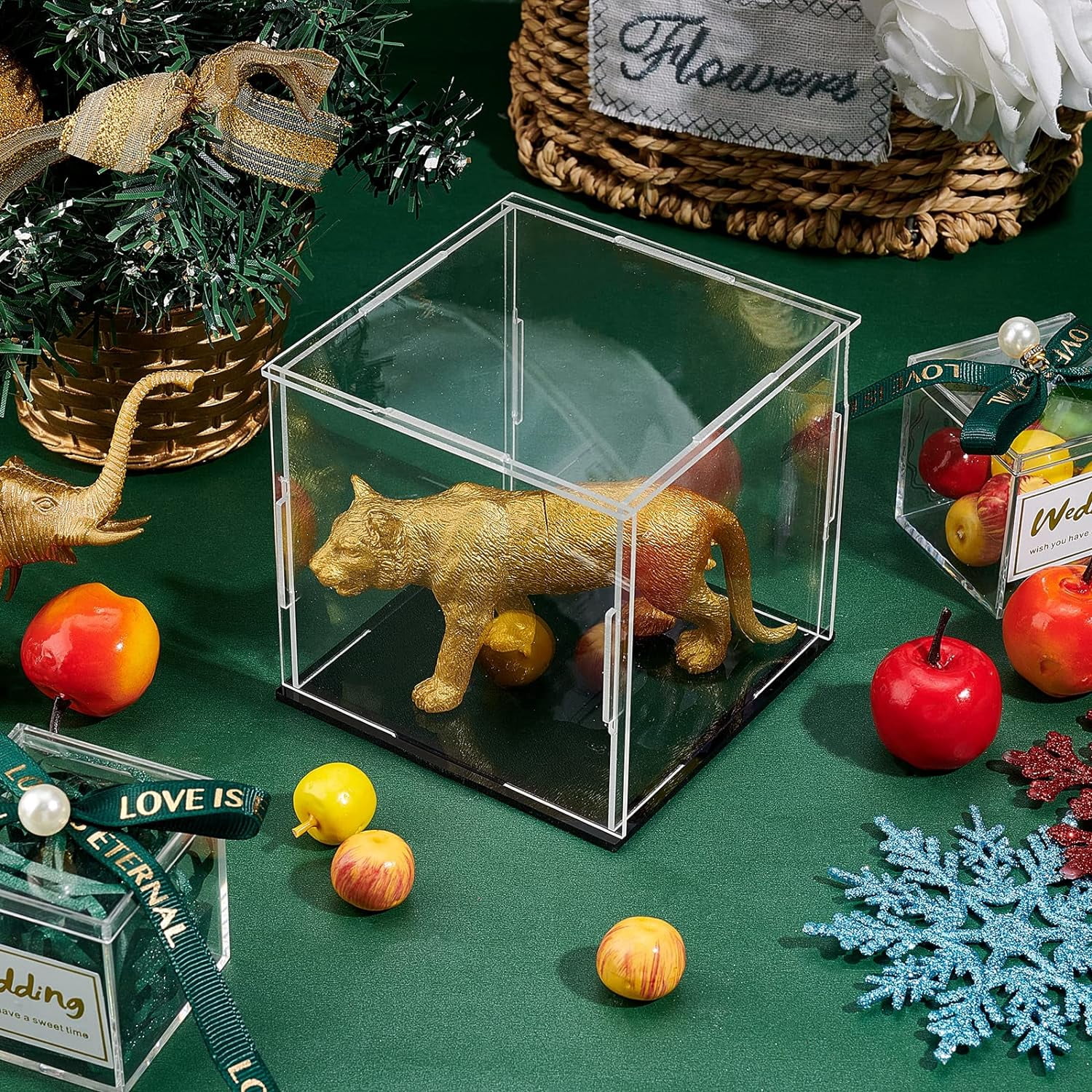 Clear Acrylic Display Case with Black Base 4x4x4 Inch Cube Clear