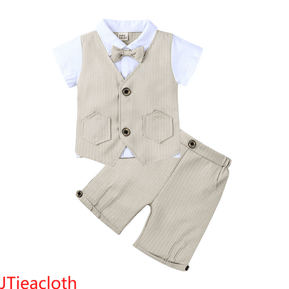 JTieacloth Fall Winter Outfits Sets 3pcs Baby Boys Toddler Wedding Outfits Suit Shirt Shorts Bow Tie Set,Sizes 2-3 Years(Beige)