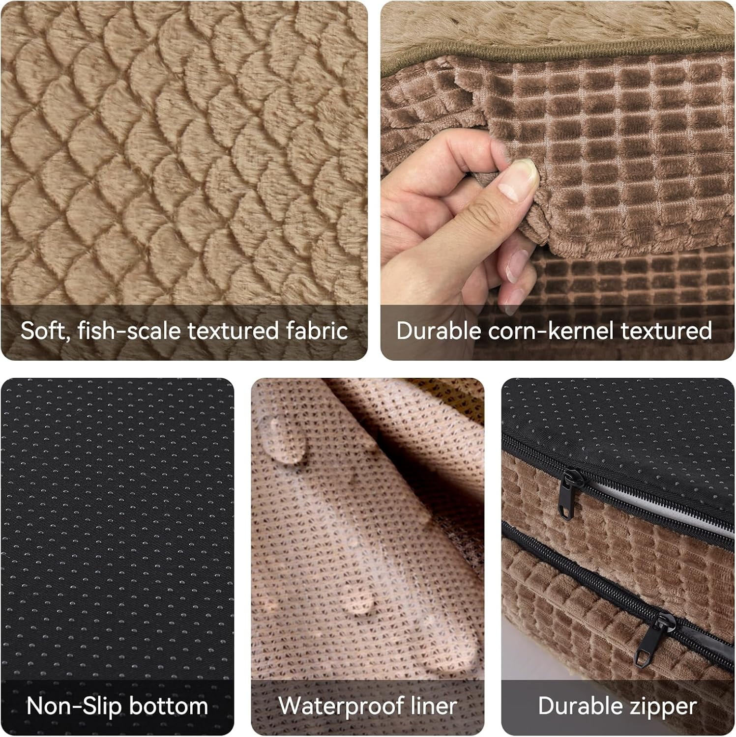 Orthopedic Dog Beds Large Sized Dog, XL Egg-Crate Memory Foam Pet Couch Bed with Bolster Sides, Waterproof Lining, Removable Washable Cover & Non-Slip Bottom, Brown