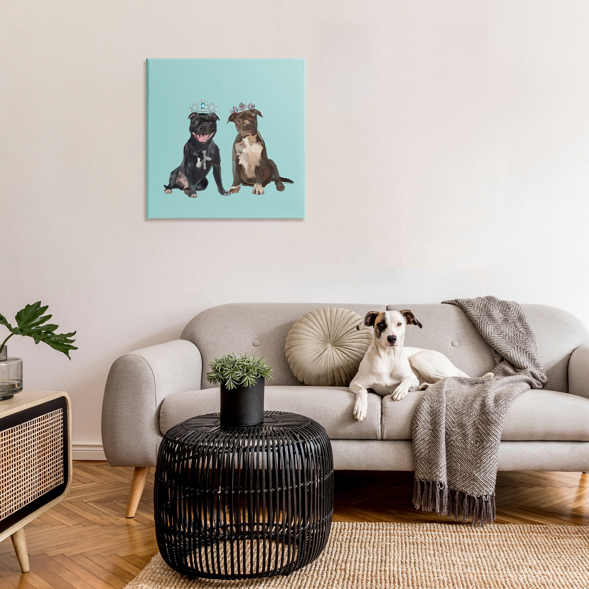 Stupell Industries Royal Pit Bulls with Crowns Animals & Insects Painting Gallery Wrapped Canvas Art Print Wall Art, 30 x 30