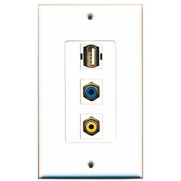 RiteAV 1 Port RCA Yellow 1 Port RCA Blue 1 Port USB A-A Wall Plate Oversized