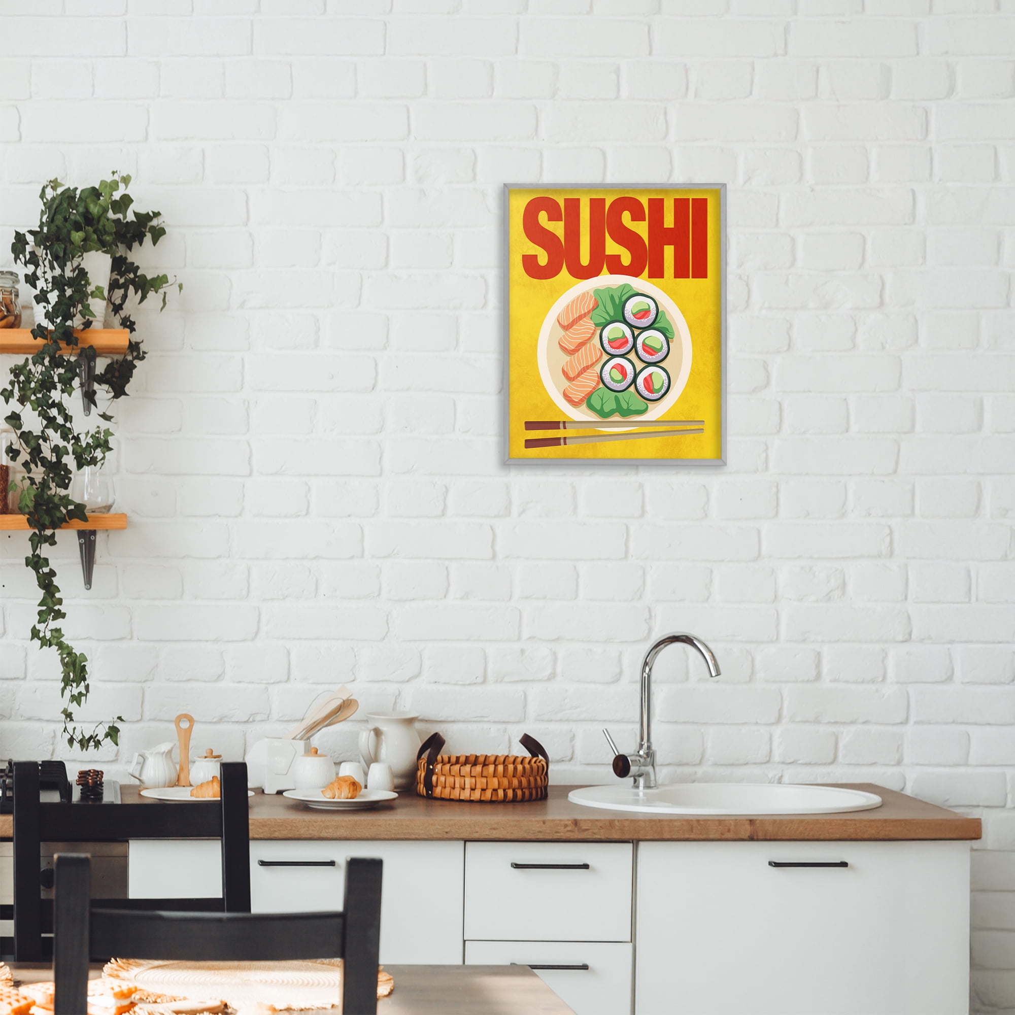 Stupell Industries Bright Sushi & Chopsticks Gray Framed Giclee Art, design by Marcus Prime