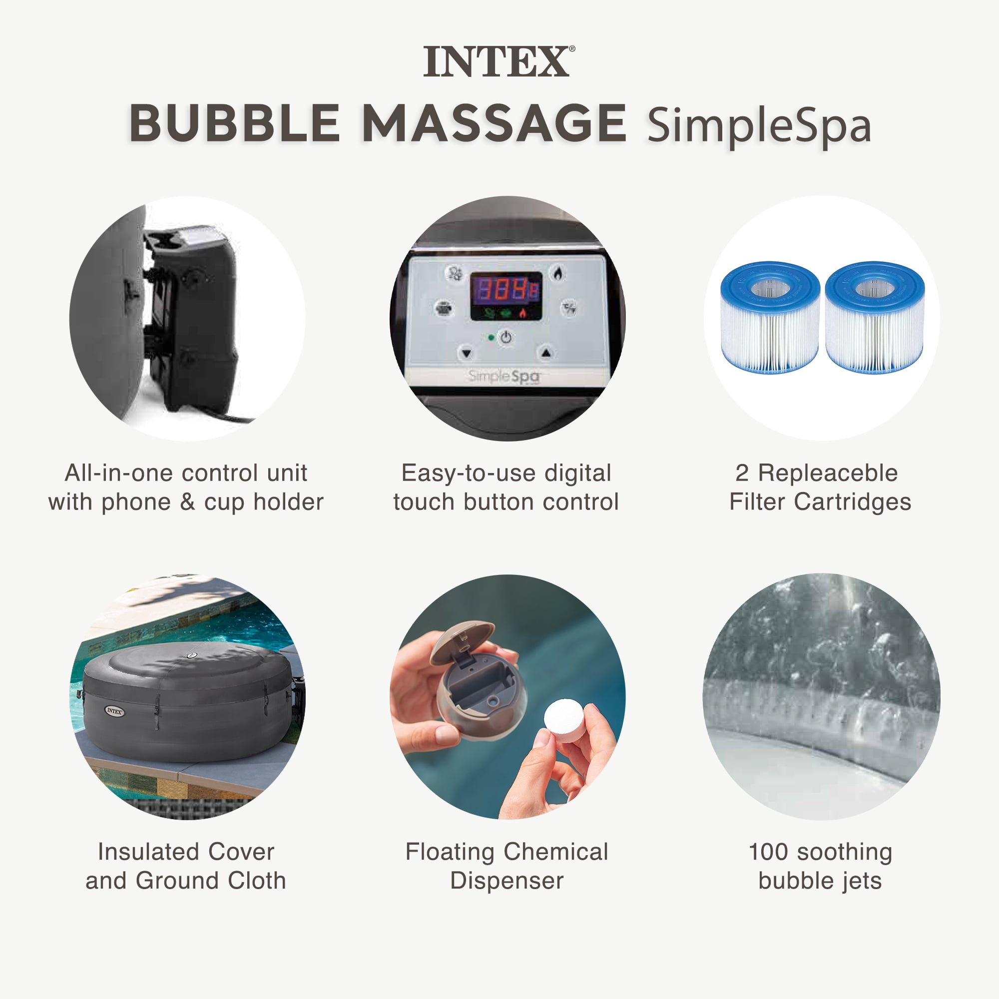 INTEX SimpleSpa Bubble Massage 4 Person Inflatable Hot Tub Spa w/ Jets