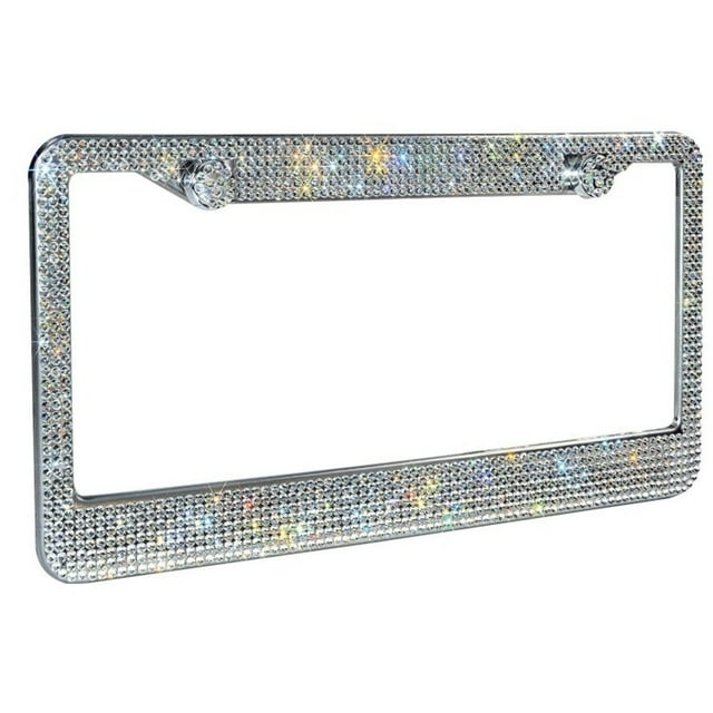 1 Pack Handcrafted Black Crystal Premium Stainless Steel License Plate Frame