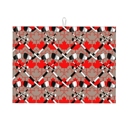 

Adobk Hockey With Maple Leaves Print Microfiber Dish Drying Mat Baby Bottle Drying Mat Kitchen Counter Dish Mat Super Absorbent