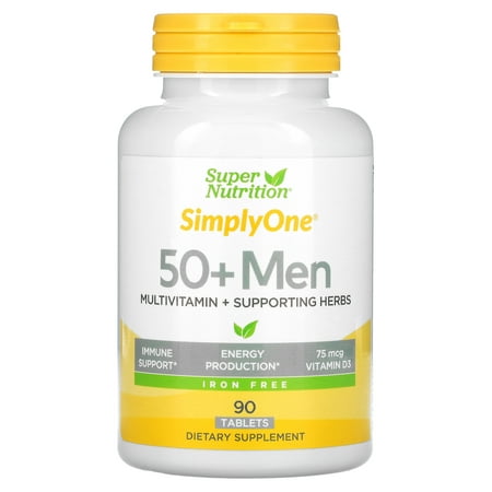 50+ Men’s Multivitamin by Super Nutrition - Vitamin & Mineral Blend with Supporting Herbs - Featuring Quercetin & Grape Seed Extract, Energy & Immune Support, Iron & Gluten Free, Non-GMO - 90 Tablets