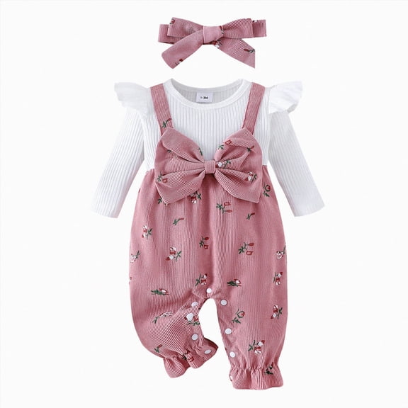 Kakishop Newborn Baby Girl Clothes Long Sleeve Romper One Piece Jumpsuit Fall Winter Infant Outfits 0 3 6 9 12 18 Months Pink,3-6 Months
