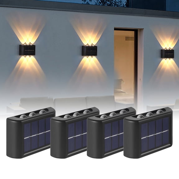 INTELIVE 4pcs Outdoor Solar Wall Light, Wireless Solar LED Wall Light Garden Lamp for Garden Patio Hallway Stairs, Warm Light