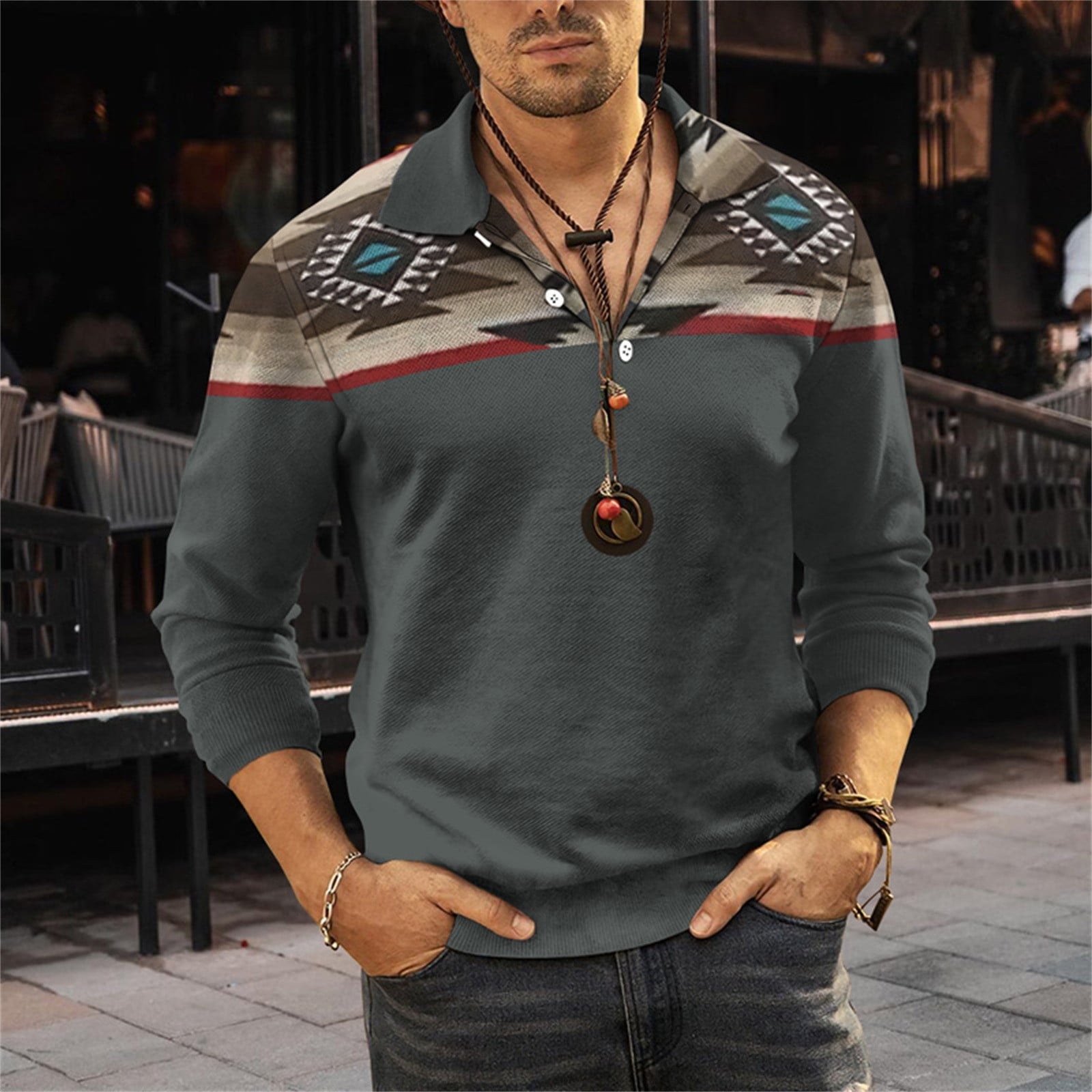 ZXHACSJ Men'S Lapel Long Sleeve Shirt 3D Printed Casual Top Loose 