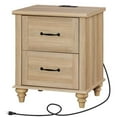 thumbnail image 1 of WAMPAT End Table Nightstand with USB Charging Station,Farmhouse Side Table for Living Room with 2 Drawers,Natural Wood Night Stand Bedside Table for Bedroom,Oak, 1 of 7