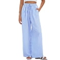 thumbnail image 5 of Womens Pants Elastic Waist Striped Print Lightweight Palazzo Pants Casual Wide Leg Pants with Pockets XL, 5 of 7