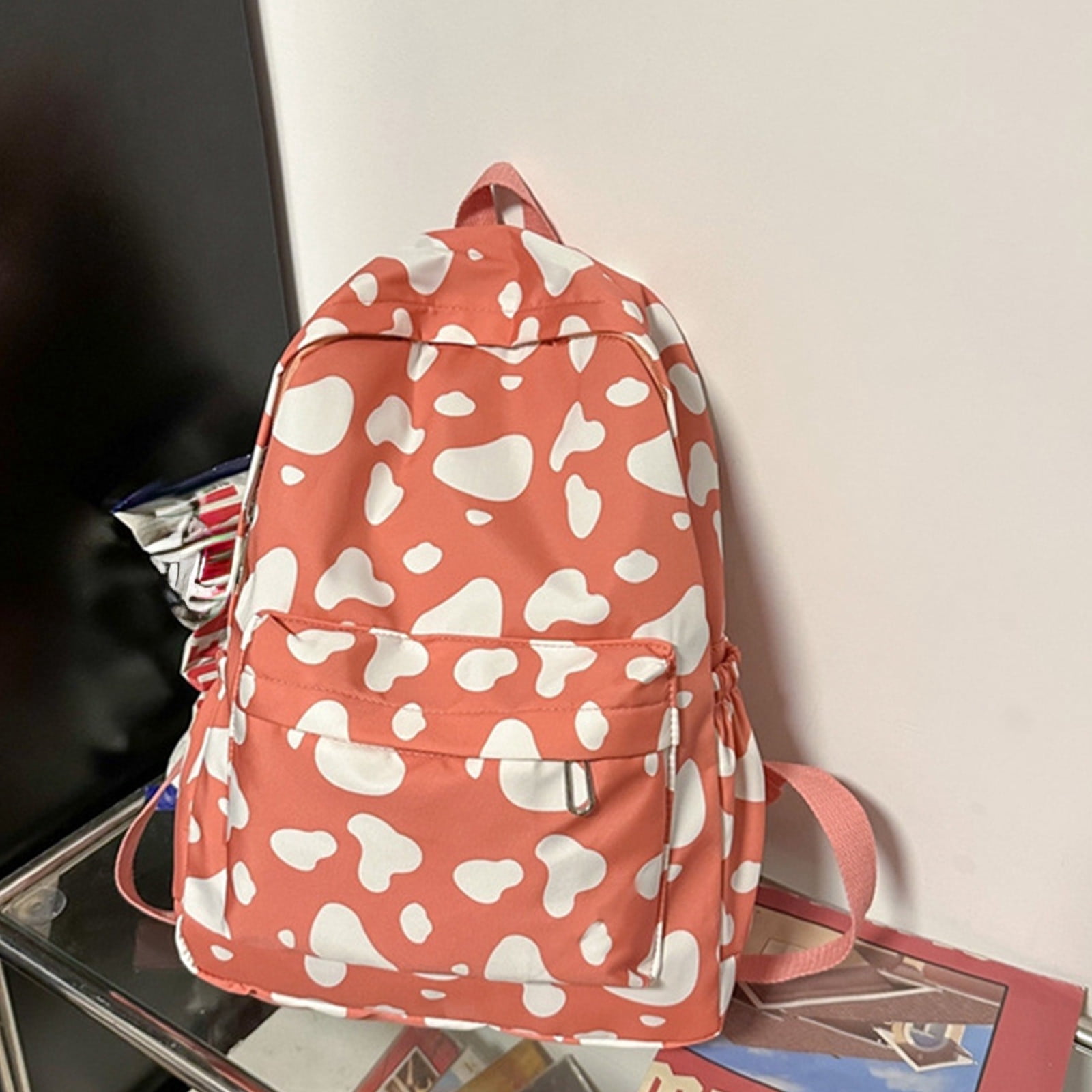 Nkmbld Travel Backpacks for Adults Cute Cow Print Backpack Fashionable and Versatile Large Capacity Backpack, Orange