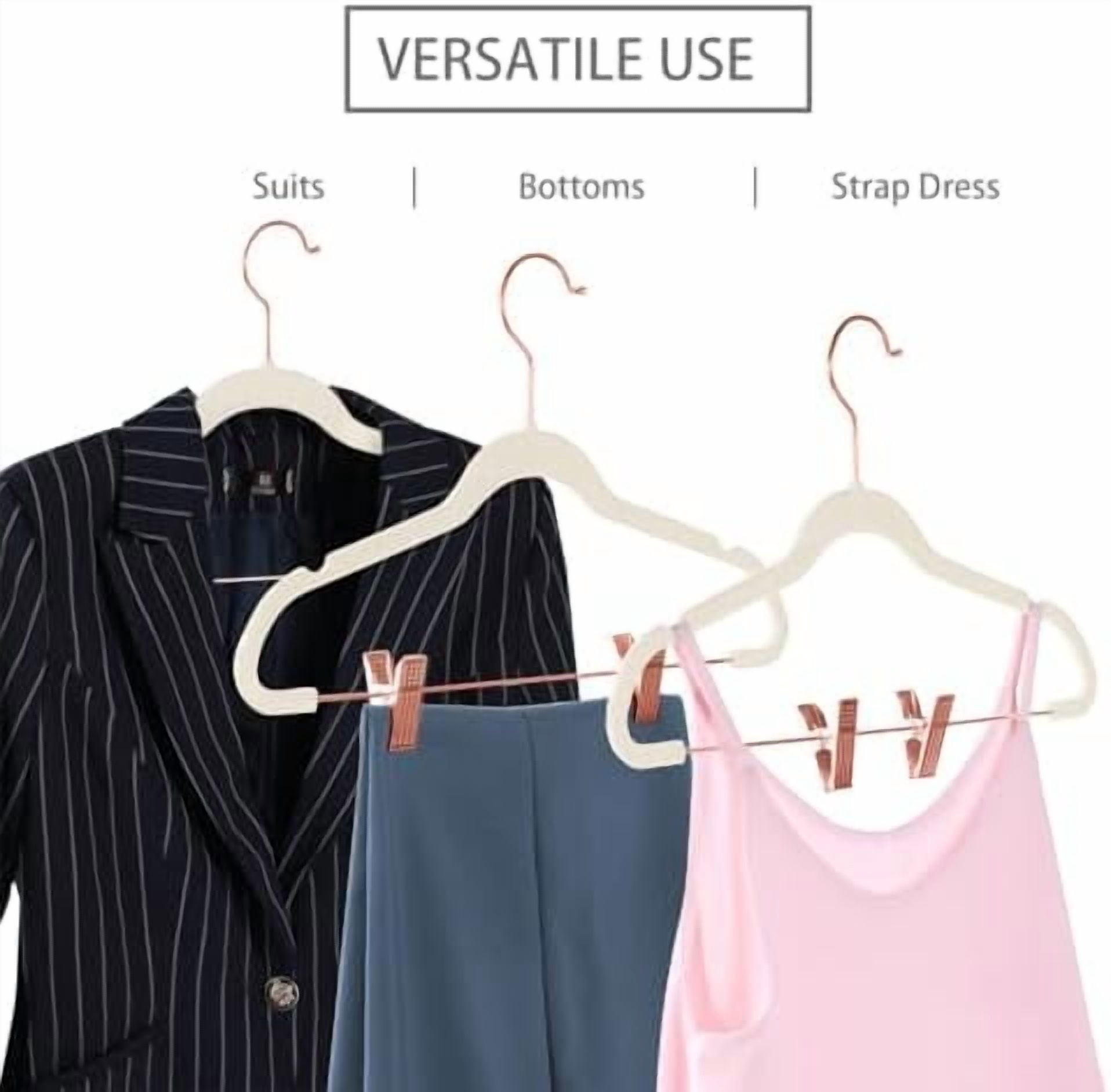 Premium Velvet Pants Hangers with Clips (Pack of 10) Slim Skirt Hangers- Non Slip Felt Outfit Dress Hangers Ivory - Copper/Rose Gold Hooks,Space Saving Shirt Clothes Hangers