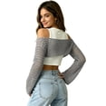 thumbnail image 4 of JULMCOMO Crochet Beach Cover Ups for Women Mesh Knit Hollow Out Long Sleeve Summer Crop Tops Bikini Cover Ups for Swimwear Gray L, 4 of 6