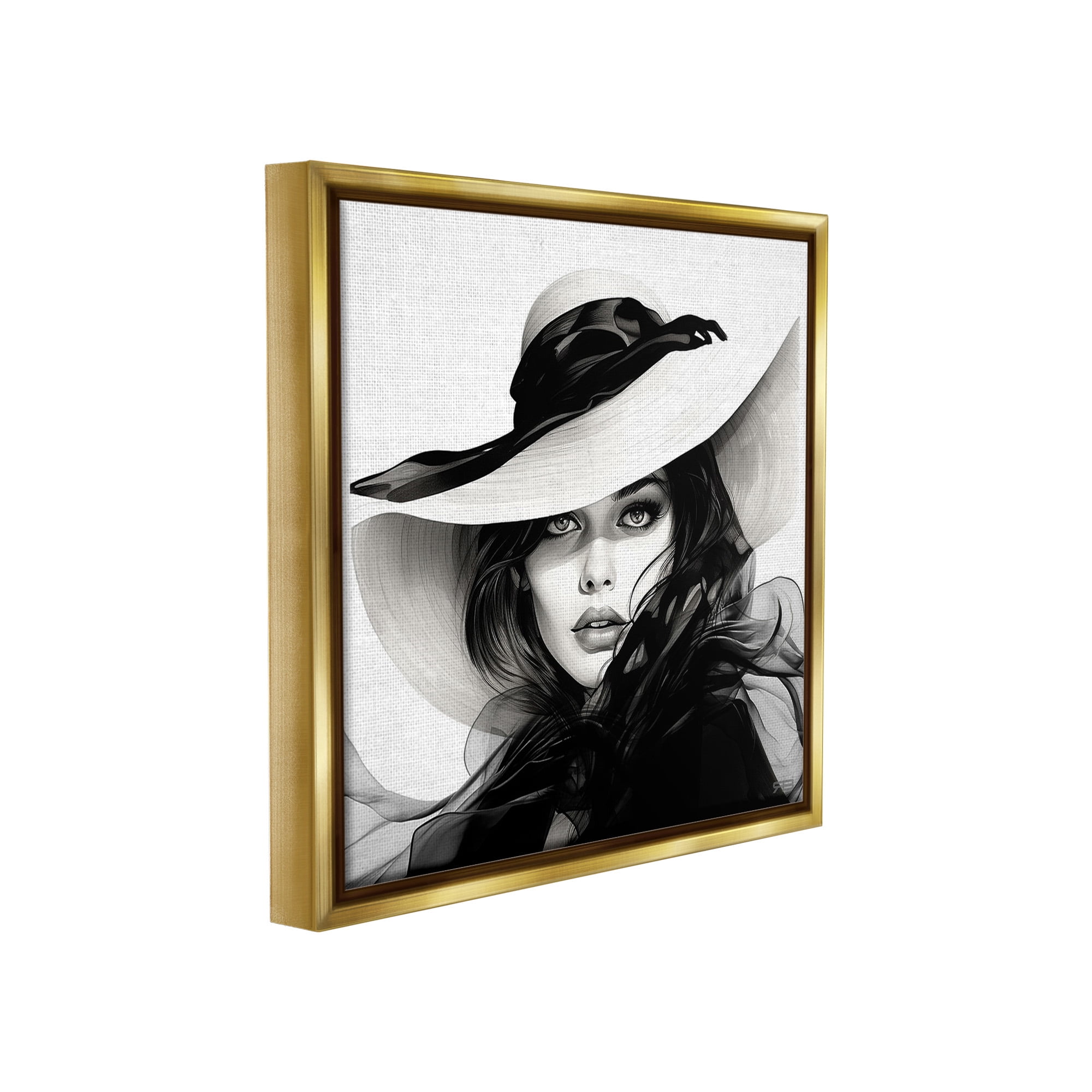Stupell Industries Chic Woman Gazing Beauty & Fashion Painting Gold Floater Framed Canvas Art Print Wall Art, 18 x 18