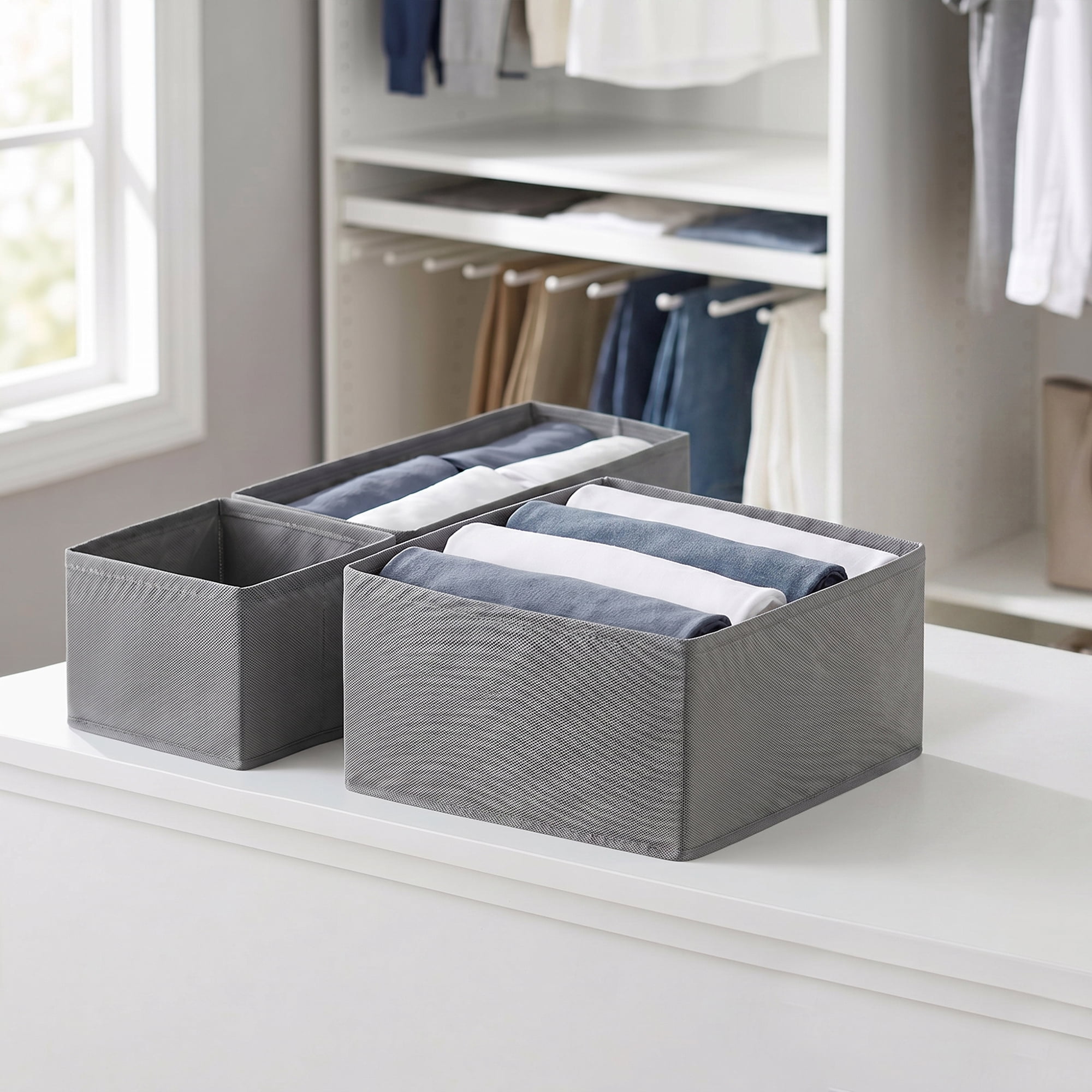 Unique Bargains Collapsible Storage Bin with Zipper for Shelves Closet Light Gray 6PCS