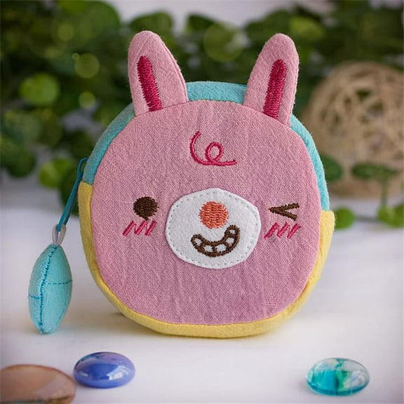 K-219-RABBIT Funny Rabbit Embroidered Applique Fabric Art Wrist Wallet / Coin Purse / Wrist Pack