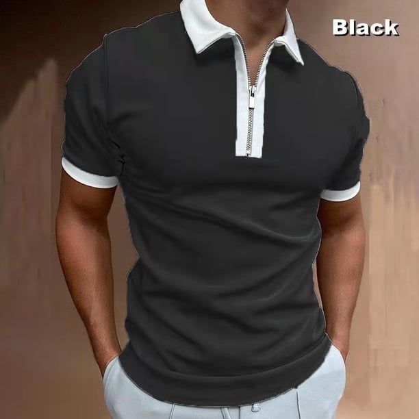 Plaid Polo camisa de los hombres Casual de talla grande manga corta Top foto Color S MABOTO Negro con Blanco M
