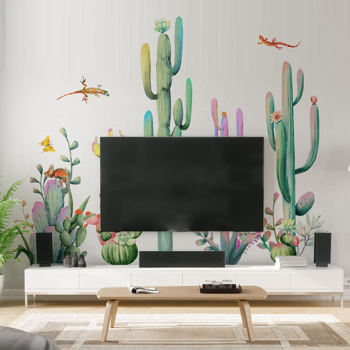 Tropical plant wall stickers, large cactus wall stickers, plant flower wall stickers, cactus wall stickers DIY Transparent decal Peel and Stick Removable Wall Stickers for Living Room Bedroom TV Wall
