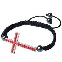 Silver-Tone Cross Red Beaded Adjustable Macrame Bracelet