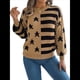 thumbnail image 2 of Suéter de Rayas con Hombros Caídos para Mujer, Suéter de Punto de Cuello Redondo Extragrande, Top Tipo Jersey. Caqui S, 2 of 10