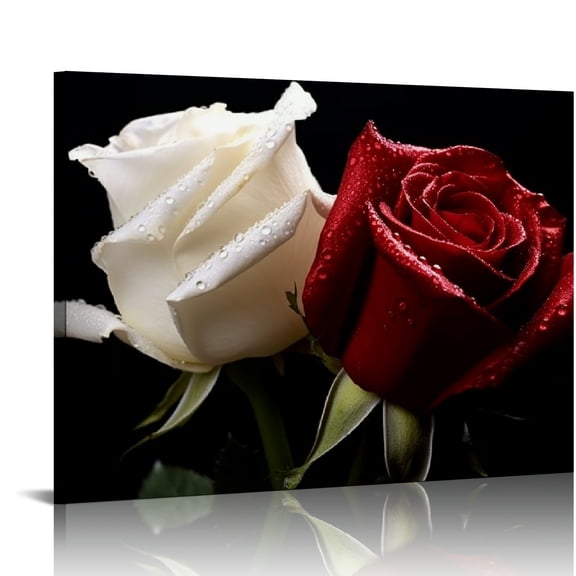 JRXY Canvas Wall Art White And Red Rose Canvas Print Artwork Flowers Wall Art Paintings Modern Picture Print for Living Room Dinning Room Bedroom Bathroom Home Decor 20x16in