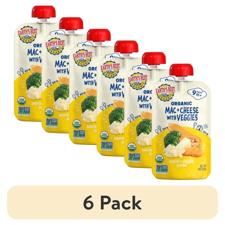 (6 pack) Earth's Best Organic Stage 3 Baby Food, Mac & Cheese with Veggies Pasta & Veggie Puree, 4 oz Pouch