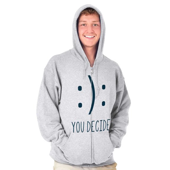 You Decide Happy Sad Emoticon Cute Zip Up Hoodie Men's Women's Brisco Brands 2X