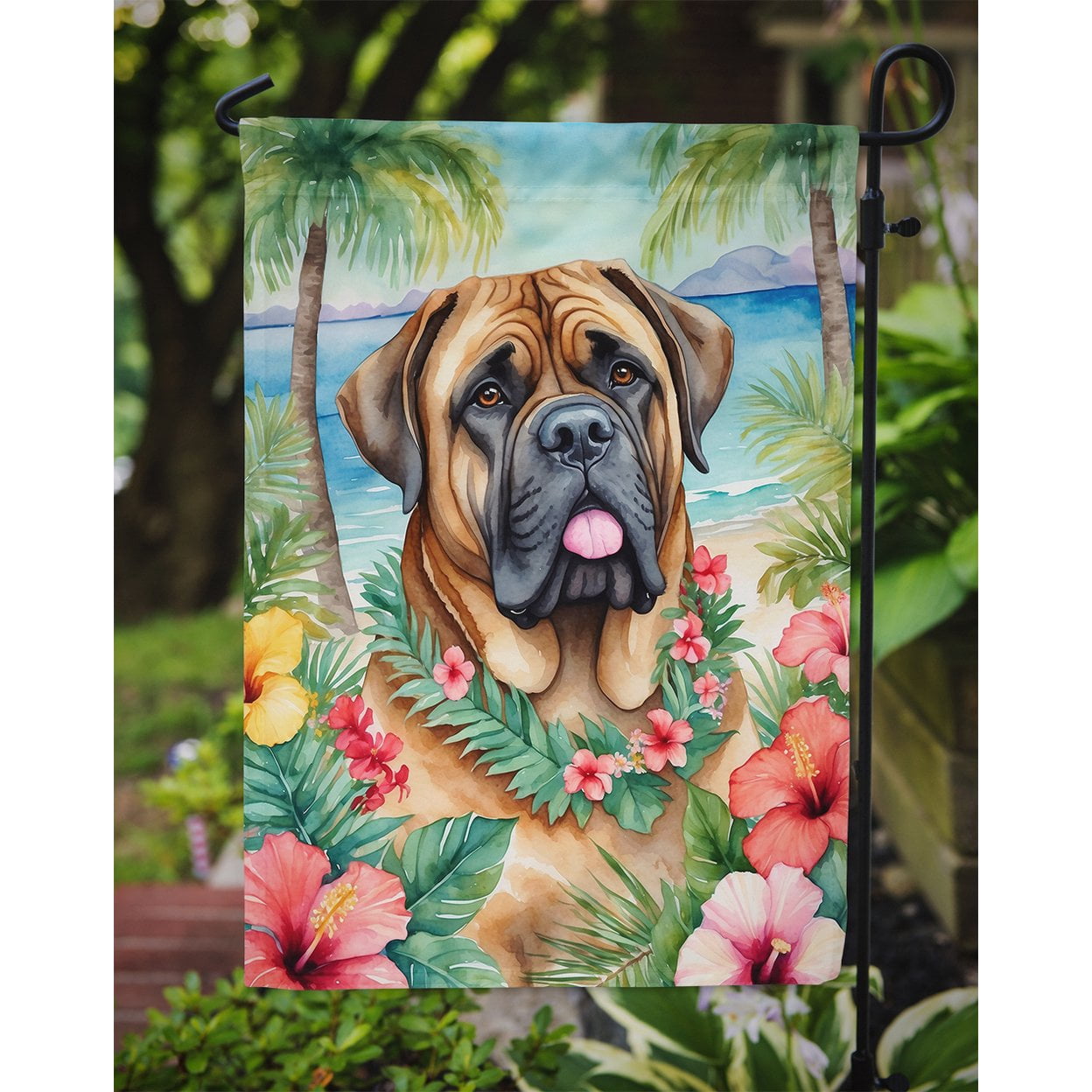 Mastiff Luau Garden Flag 11.25 in x 15.5 in
