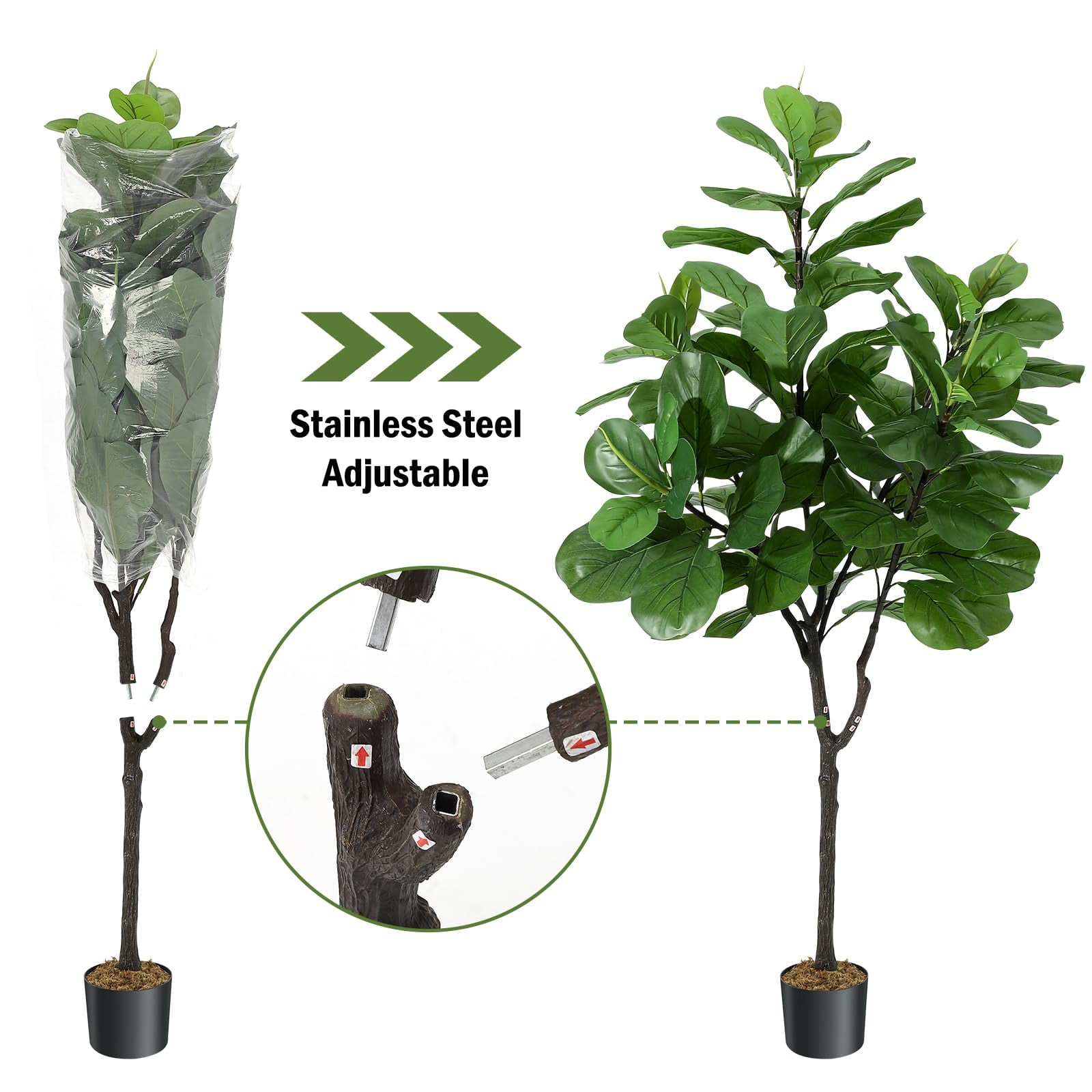 QinaQin Artificial Fiddle-Leaf Fig, 6-Foot Modern Potted Simulated Fiddle-Leaf Fig with Dried Moss, Suitable for Living Rooms, Offices Or Porches