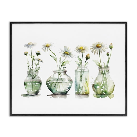 Stupell Industries Glass Vases Daisies Plants & Flowers Painting Black Framed Art Print Wall Art, 14 x 11