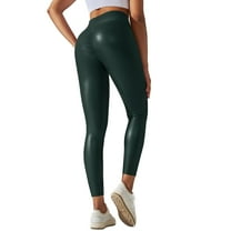 Women's High Waist Faux Leather Pants Legging Tights Latex Booty Pushing Up Long Skinny Leggings PU Soft Butt Lifting Stretchy Green 8-10