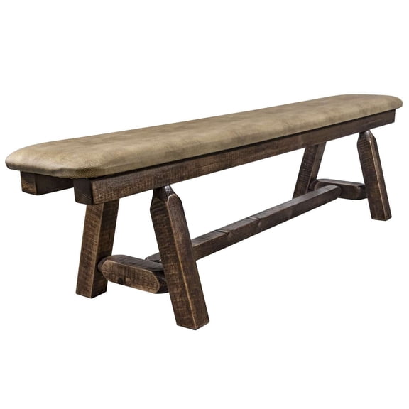 Homestead Collection Plank Style Bench, Stain & Clear Lacquer Finish, 6 Foot w/ Buckskin Upholstery