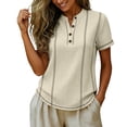 thumbnail image 6 of TGSLY Women's Henley Shirts Half Lightweight Button Down Solid Color Golf Tee Tops Dressy Short Sleeve Blouses with Contrast Stitch Trim XXL, 6 of 7