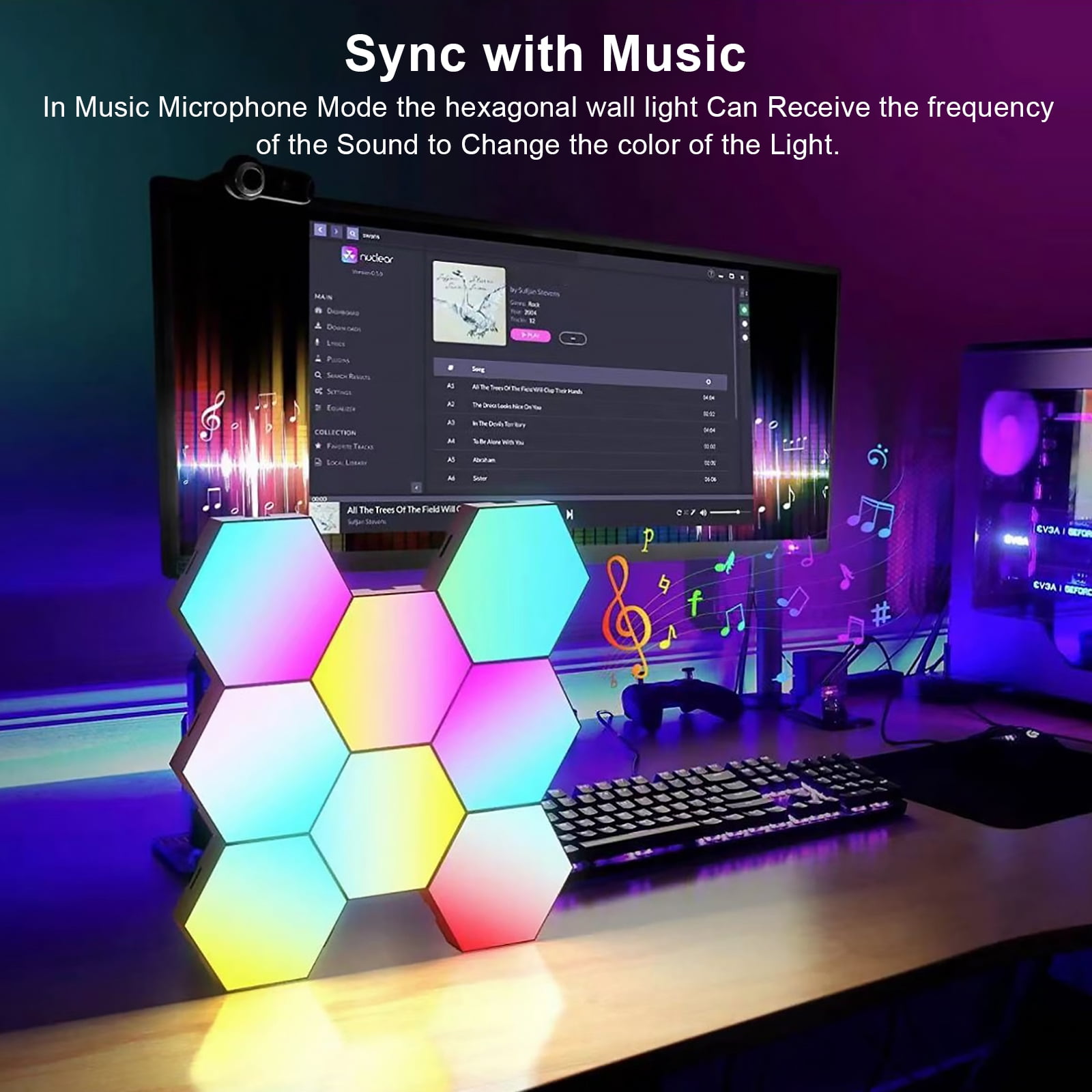 Nyidpsz 8PCS Hexagon LED Lights Modular DIY Hexagon Wall Light APP and Remote  Control Smart RGB Gaming Light Music Sync Hexagon LED Panel USB LED Wall  Lights for Gaming Setup Bedroom Living