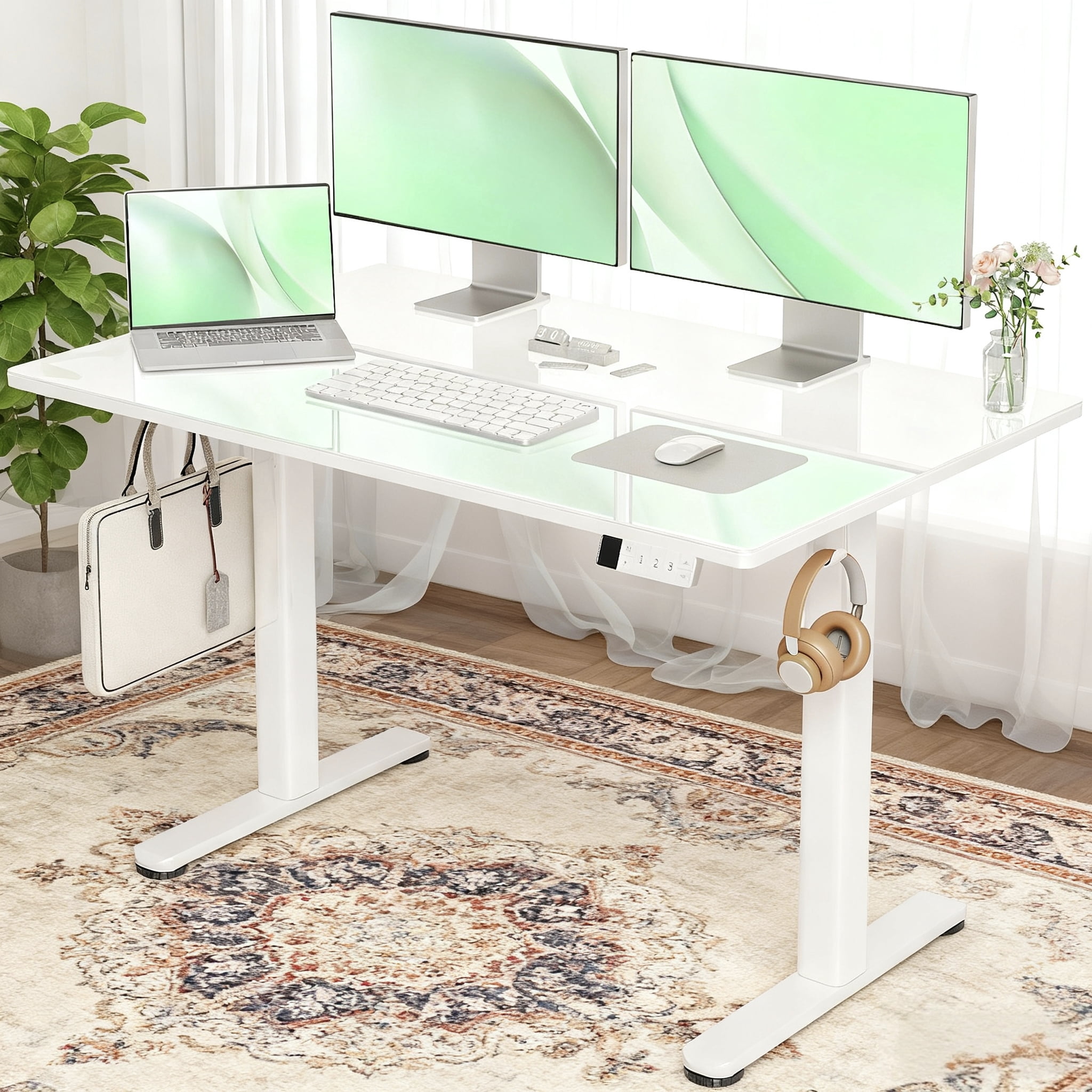 INNOVAR Glass Standing Desk - Electric Glass Top Standing Desk 40x24 inch Small White Stand up Desk Adjustable Height Sit to Stand Computer Work & Study Rising Desk for Home Office