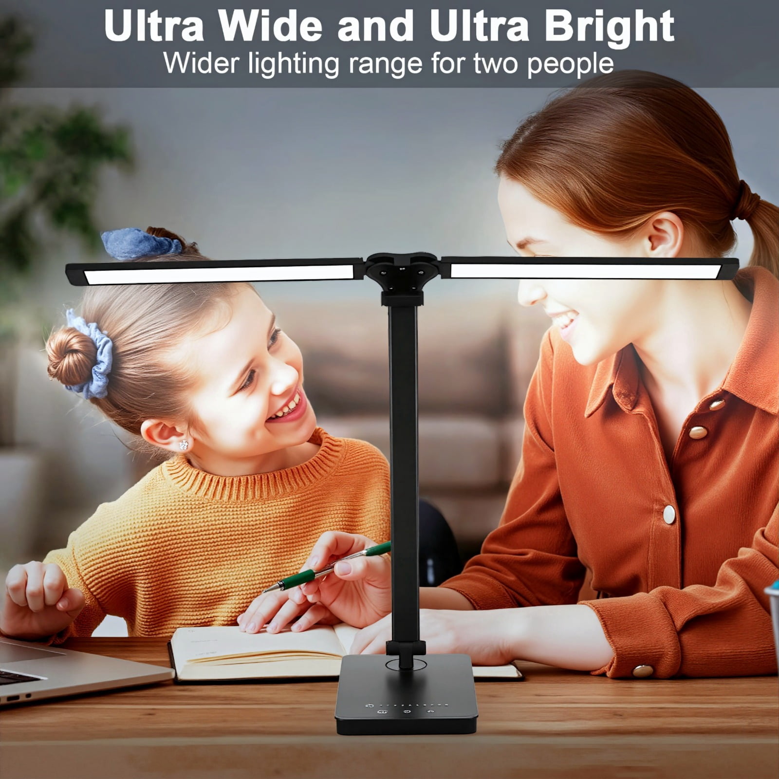 LED Desk Lamp with USB Charging Port, Dimmable 50 Lighting Modes Adjustable Foldable Dual Swing Arm Architect Energy-Efficient Task Lamp For Home Office-Black