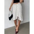 thumbnail image 3 of Black And White Polka Dot Asymmetrical Low Waist Knee-Length Skirt For Women, 3 of 7