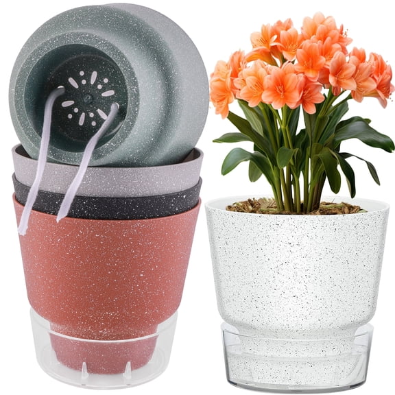 Topsome Self Watering Planters, 5 Pack 6 Inch Plastic Self Watering Flower Pots with Drainage Hole and Clear Water Indicator for Indoor Outdoor Plants (Mixed Colors)