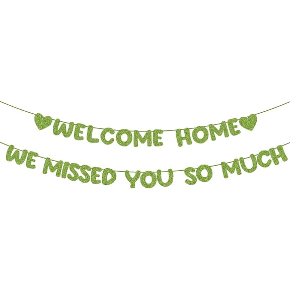 Glitter Green Welcome Home Banner Pre-Strung Welcome Home We Missed You So Much Banner Sign for Party Decorations Military Army Returning, Homecoming, Family, Office