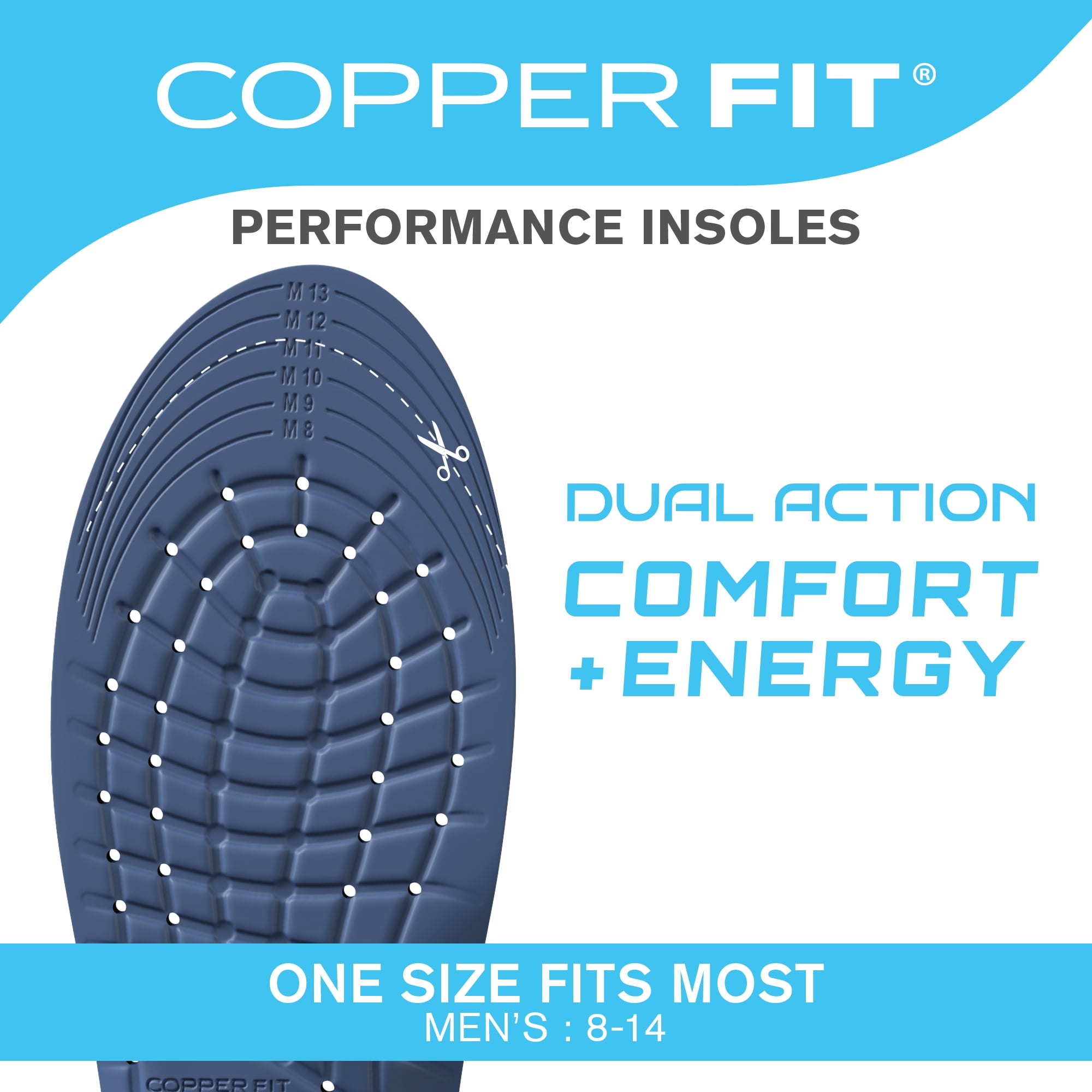 Copper Fit Dual Action Insoles with Lumacore Fabric for Men's Sizes 8-14