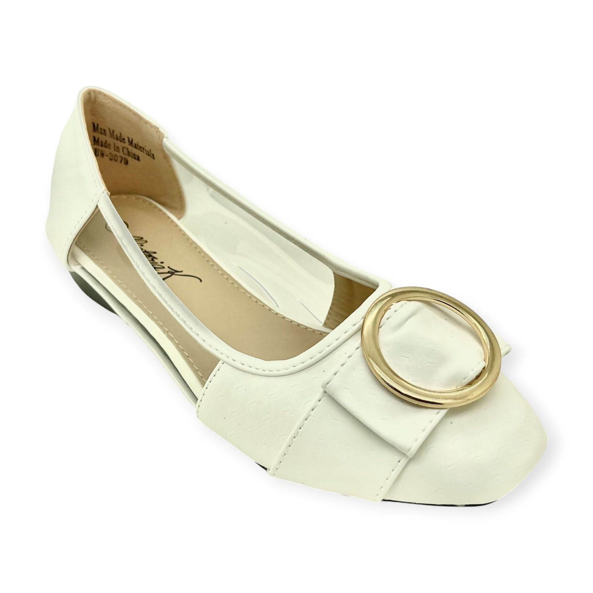Women’s Dress Flats with Gold Buckle Accent – Square Toe Slip-On Shoes – Stylish Low Heel Comfortable Casual or Office Flats for Work, Travel, and Everyday Wear