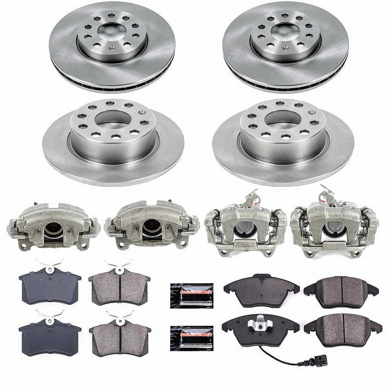 PowerStop Front and Rear Stock Replacement Brake Pad and Rotor Kit with Calipers Fits: VOLKSWAGEN Select Models KCOE5749A